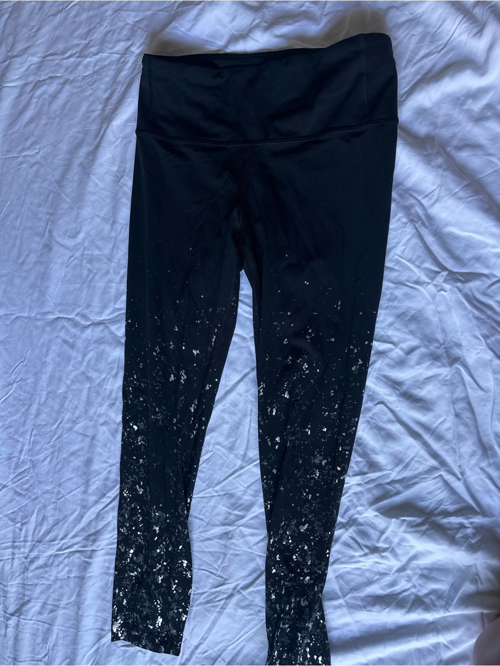 lululemon athletica Cropped Black Leggings with Silver Paint-Splash Detail